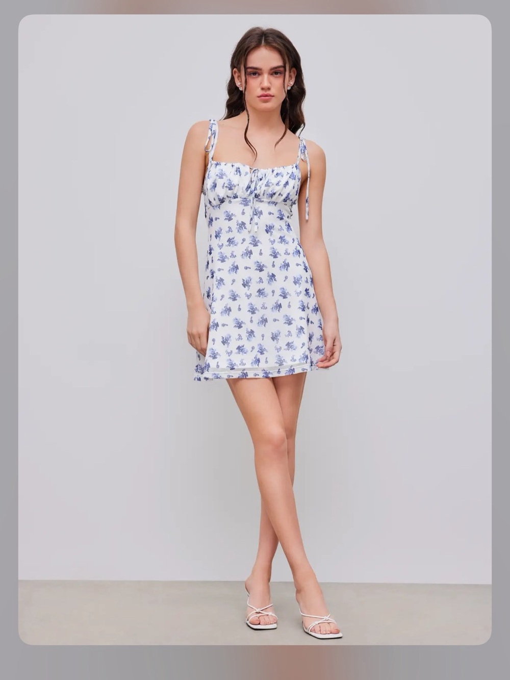 MESH SCOOP NECKLINE FLORAL KNOTTED MINI DRESS XS - Picture 3 of 9